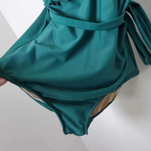 Jessica Rey Swimwear Emerald Green Ruffle Wrap One Piece Swimsuit Size Medium - Picture 10 of 11